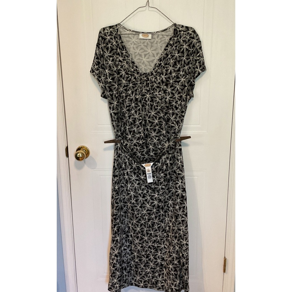 Talbots 2 Piece Women Size M Black White Excellent Floral V-Neck Short Sleeve